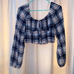 Plaid Active USA long sleeve crop top L